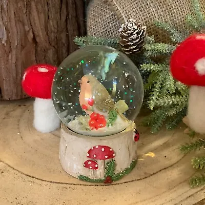 Buy Woodland Robin With Holly Toadstool Snow Globe Gisela Graham Bird Decoration  • 14.99£