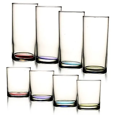 Buy Set Of 3 6 Tall Glass Cups Drinking Tumbler Whiskey Glasses Table Coloured Base • 5.99£