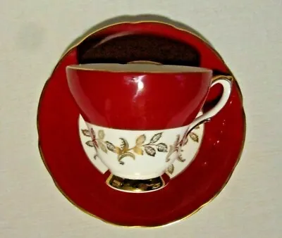 Buy Royal Sutherland Fine Bone China Tea Cup & Saucer Deep Red & Gold England • 33.14£