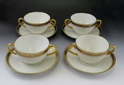 Buy Limoges Porcelain/Fine China PIC46 Gold Rim Hand Painted Bouillon Bowls Saucers • 135.82£