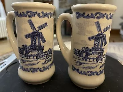 Buy Pair Of Vintage Ceramic Delft Blue Holland Mini Steins/Pitchers/Vases With Handl • 7.70£