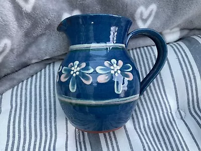 Buy Jug Blue, Hand Thrown Studio Pottery, Floral Decoration, Country Style, Or Vase • 12£