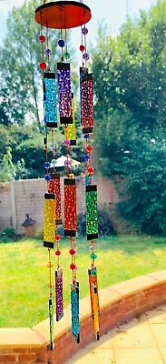 Buy Rainbow Glass Wind Chime Suncatcher Multicolours With Patterned Glass Window • 22.95£