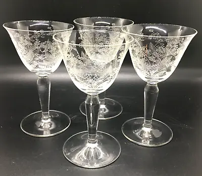 Buy Etched Champagne Sherbet Glasses Needlepoint Floral Design USA 1930s - 40s VTG 4 • 20.22£