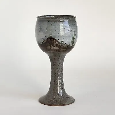 Buy 1 Studio Art Pottery Wine Chalice Goblet Handpainted Desert Scene Cactus Western • 31.52£