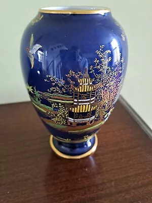 Buy Carlton Ware Blue Lustre Vase 2519  Barge  REDUCED  • 30£