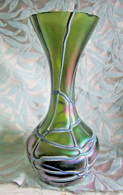 Buy Art Nouveau Kralik Iridescent Green Trailed Glass Vase (small Chips To Rim) • 20£