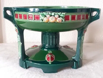 Buy Art Nouveau Eichwald Green Glazed Majolica Pedestal Bowl 7766 • 295£