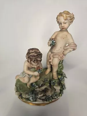 Buy Capodimonte Figurine Vintage Rare 15cm High 2 Children Picking Flowers • 19.95£