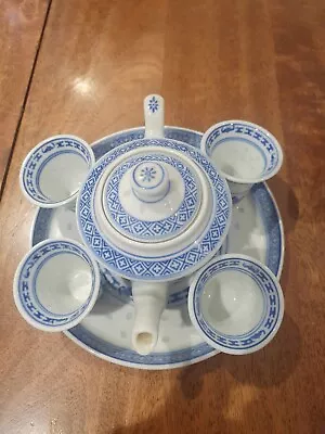 Buy 20 Year Old Chinese Blue And White Rice Pattern China Tea Set • 30£