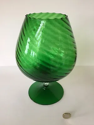 Buy Awesome Vintage Large 26 Cm Twisted Bowl & Stem Green Brandy Glass 1960s 70s VGC • 24£