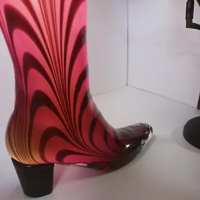 Buy 13  High Heel Boot Italy Venetian Murano  Glass Boot ,Vase Red ,Black Swirl  • 236.98£