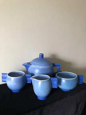 Buy Carlton Ware-Art Deco-1930s-Part Tea For 2 Set-Blue-Wave Handles-#1245 • 80£