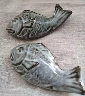 Buy Koishiwara Ware Pottery Fish Human Face Chopstick Rest 2 Pieces Ornament Earthy • 54.97£