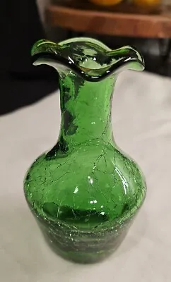 Buy Green Crackle Glass Bud Vase With Ruffled Rim 4.75” Tall. Free Shipping  • 13.23£