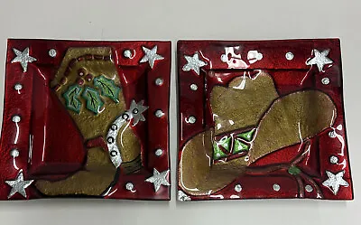 Buy Western Style Christmas Holiday Decorative Serving 8” Plates Cowboy Boot/Hat NEW • 19.89£