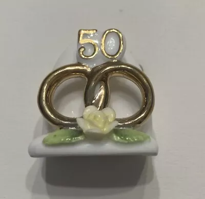 Buy VTG 50th Anniversary Enesco 1983 Place Card Holder Gold Rings Yellow Rose • 14.47£