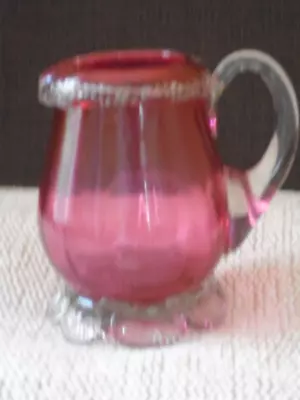 Buy SMALL ANTIQUE CRANBERRY GLASS JUG WITH FRILL BASE - 8cm High - VGC • 12.50£