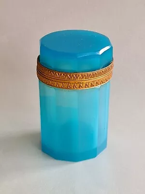 Buy Vintage Ferro Murano Blue Opaline Glass Lidded Pot ~ Gilded ~ With Signed Label • 15£