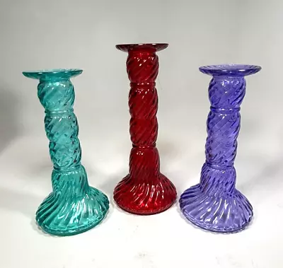 Buy May Department Store Set Of 3 Vintage Colored Glass Candle Stick Holders • 37.47£