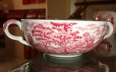 Buy Woods And Sons England ENGLISH SCENERY Handled Soup Bowl In Red And White • 10.99£