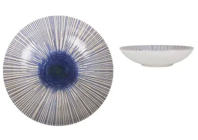 Buy 6X Stoneware  Embossed PASTA BOWLS Deep Dinner Plates Blue IRYS • 20£