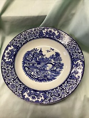 Buy Olde Alton Ware 10  Rimmed Bowl - Blue White Pagoda - Vintage English Ceramic • 5.99£