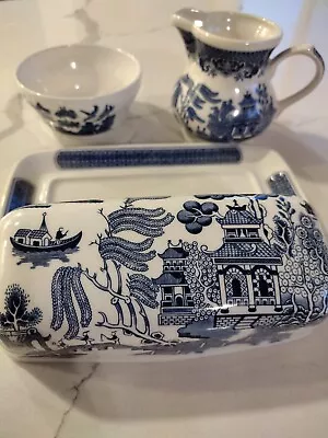 Buy Vintage Three-piece Dinnerware Set.Churchill Blue And White China In Pattern. • 47.25£
