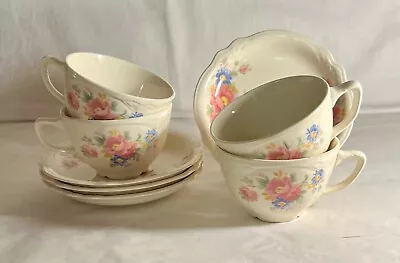 Buy 4 Homer Laughlin Wild Pink Rose Cups And Saucers • 19.56£