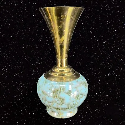 Buy Vintage EB Delftware Holland Brass Blue Marbled Ceramic Vase Bottom Brass Top • 23.65£