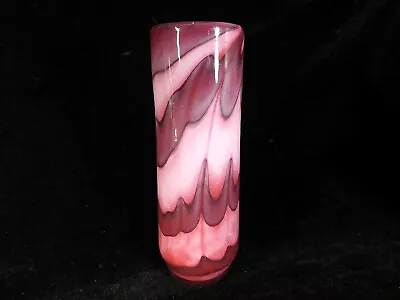 Buy Funky Art Glass Zigzag Red And Pink Cylinder Vase. Gozo Phoenician ? • 28£