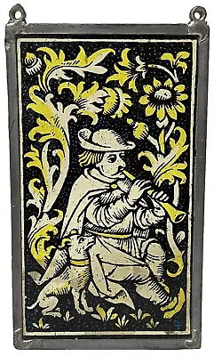 Buy Antique Vintage Renaissance Sitting Piper And Dog Hanging Stained Glass Panel • 95.01£