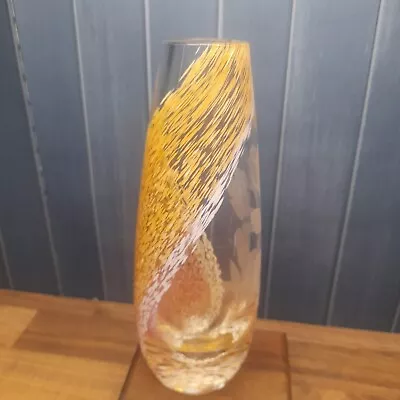 Buy Caithness Glass Bud Vase Yellow & Frost Rose - 1999 • 20£