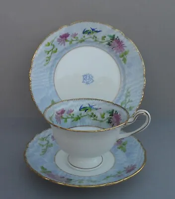 Buy A Monogrammed Shelley Pattern 10763 Moire Gainsborough Shape Tea Trio. C.1915. • 85£