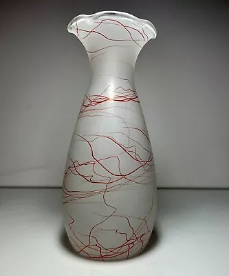 Buy Vntg Hazel Atlas Frosted Glass Red Spaghetti Drizzle Vase • 12.04£