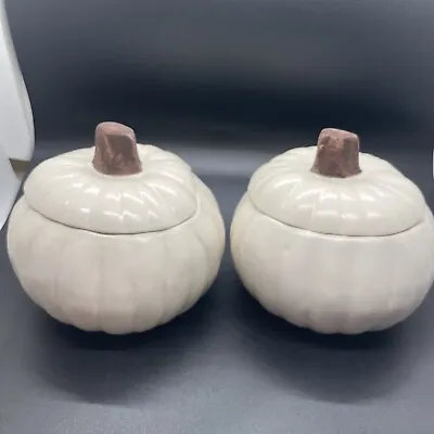 Buy Set Of 2 Pottery Barn White Pumpkin Bowl Lid Barbara Eigen 5 Inches Fall Decor • 34.67£