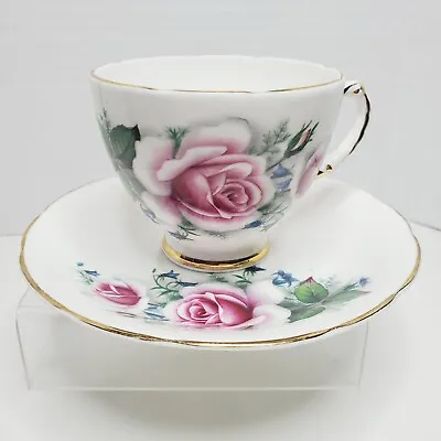 Buy Vintage Delphine Bone China Tea Cup Saucer Set Made England Pink Roses Gold Trim • 19.25£