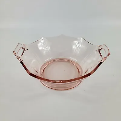 Buy Vintage Pink Depression Glass Bowl With Two Handles Panneled Sides • 14.43£