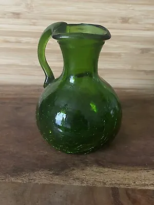 Buy Vintage Emerald Green Glass Mini Pitcher - Crackle 1940s Glassware Depression • 36.59£