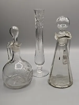 Buy Antiquel Glass Cruet Set & Vase - Victorian, Etched, Perfume Or Oil Decanters • 12£