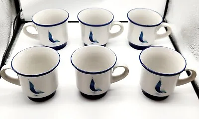 Buy Vintage Noritake Stoneware “Running Free” Sailboat Tea Cups & Saucers - Set Of 6 • 46.47£