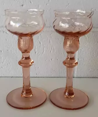Buy Pair Of Unidentified Pink Depression Glass Swirl Bowl Candlesticks • 15.09£