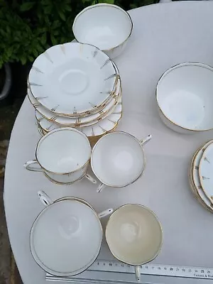 Buy Royal Albert/Wellington China White Gold Lines Art Deco Part Tea Set 48 Pieces • 10£