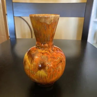 Buy Art Pottery Vase Orange Drip Glaze 5.5  1970s Vintage • 19.18£