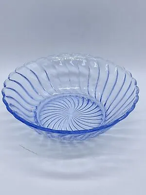 Buy Attractive Scalloped Edged Swirled Designed Blue Tinted Pressed Glass Bowl  • 12.59£