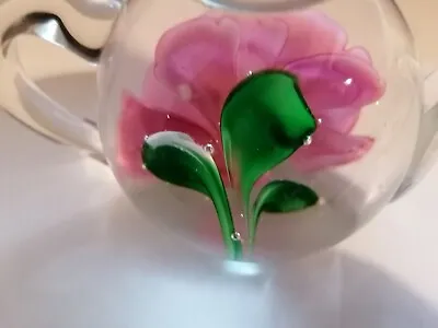 Buy Glass Teapot Flower Paperweight. Hand Blown. Pink Rose • 0.99£