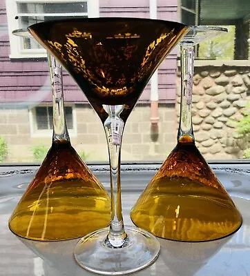 Buy 4 Pier 1 Orange Gold Crackle Martini Electroplate Glass Cocktail Rare Barware • 47.30£