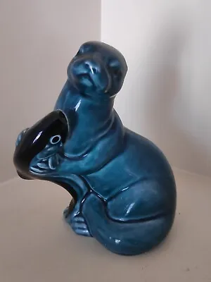 Buy Vintage Poole Pottery Otter Figurine With Fish Blue/Teal Ceramic • 9.99£