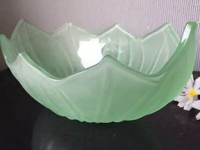 Buy Pressed Glass Fruit Bowl Glass Oval Green Frosted Thick Dish Boat Shape Bowl • 10£
