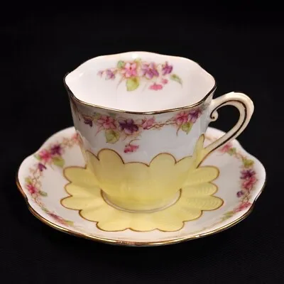 Buy Royal Albert Crown Cup Saucer A1124 Yellow Floral Garland Gold Ribbed 1925-1927 • 51.28£